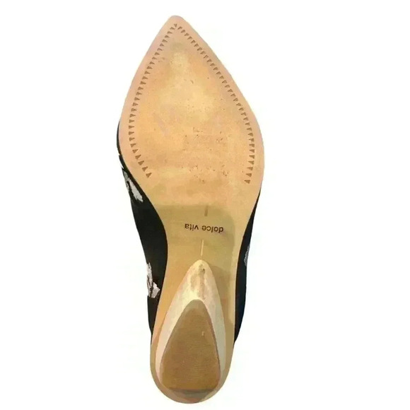 Dolce Vita Black Embroidered Studded Leather Mules, Size 8, Pre-Owned - Picture 8 of 12